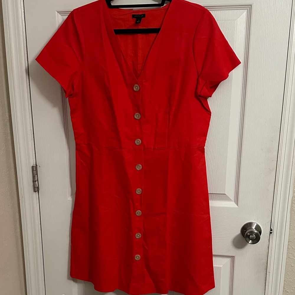 Ann Taylor Red V-Neck Mini Dress